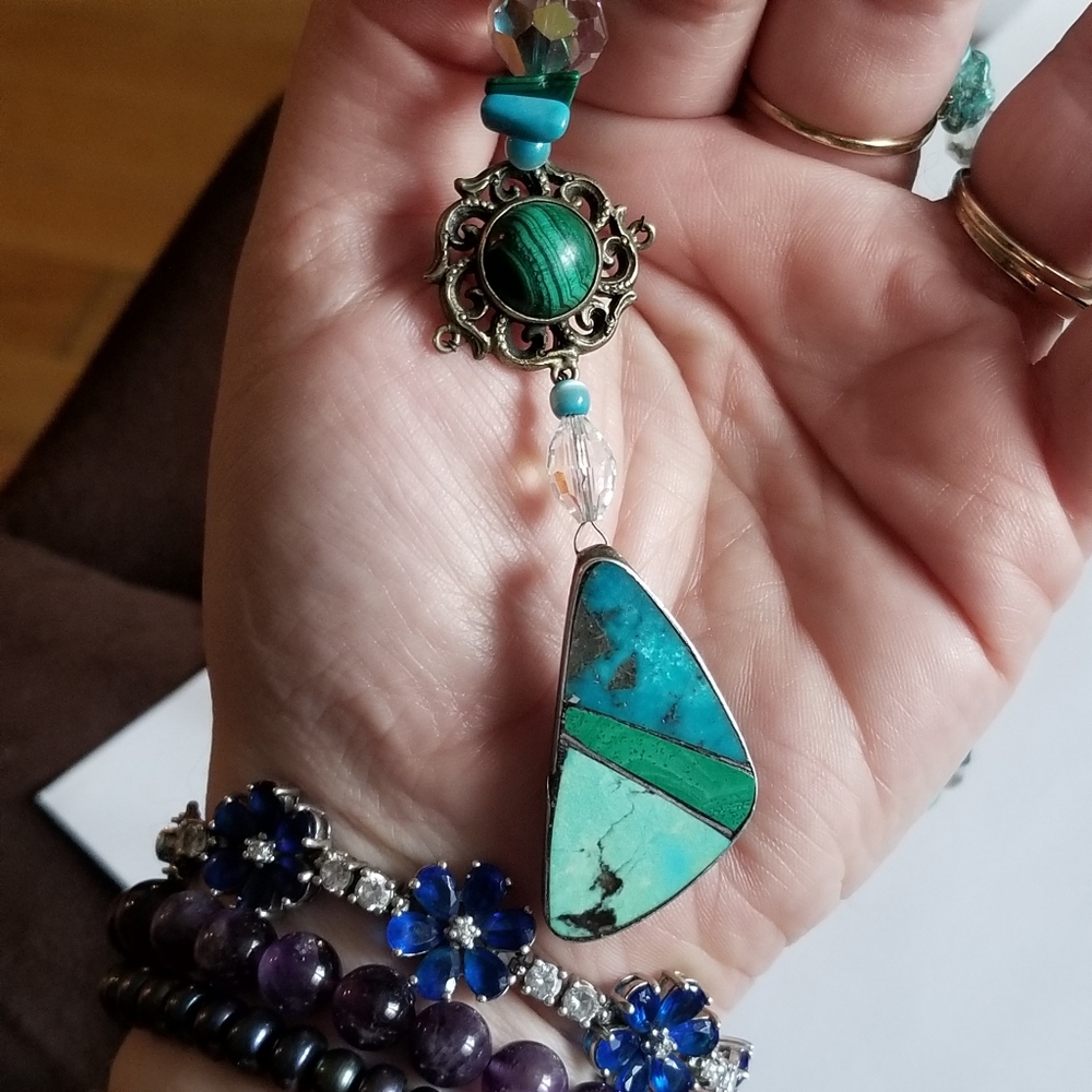 Handmade necklace with malachite and turquoise silver beaded southwestern - Picture 12 of 17